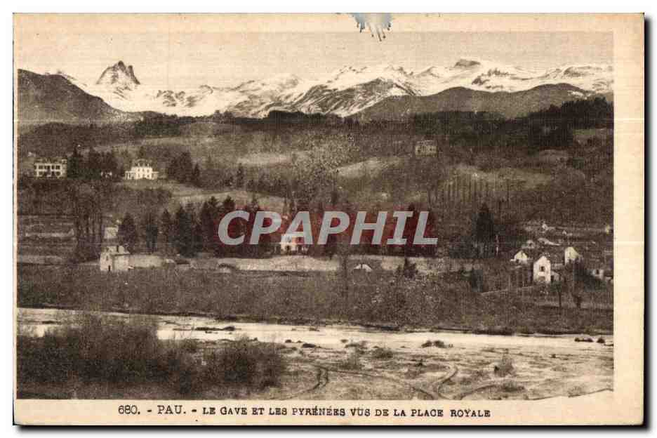 Pau - Le Gave et les Pyrénées vus de la Place Royale — Héloïgrevure Labouche Frères, Tonleuse