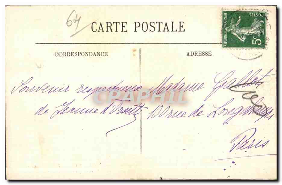 Pau — L'Hôtel Gassion et l'Église Saint-Martin — LL, n° 103 — Rückseite