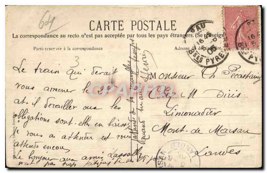 CPA Pau Le Chateau et Statue de Gaston Phebus — Verso