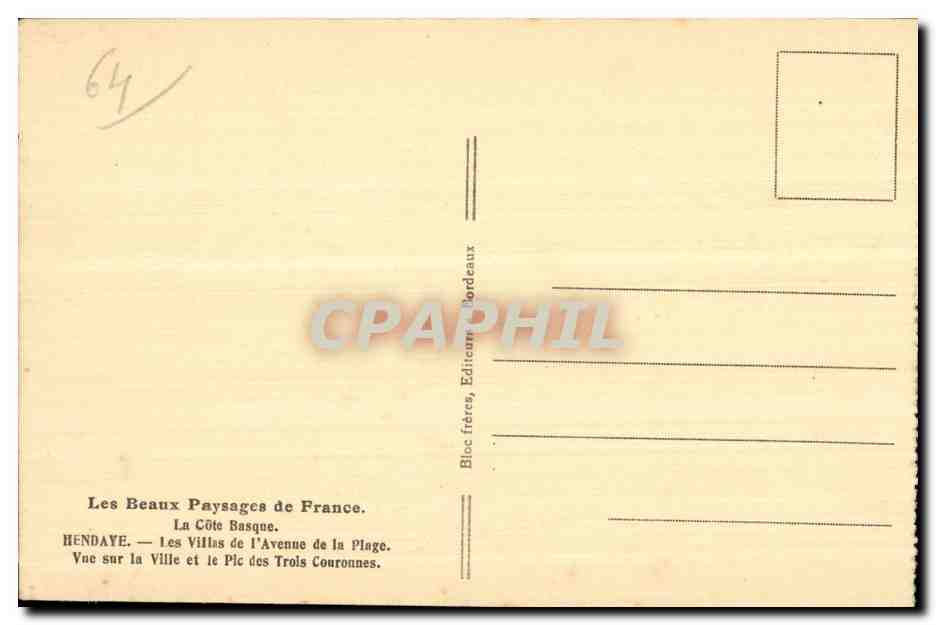 Vue sur la Ville et le Pic des Trois Couronnes — Hendaye — Les Villas de l'Avenue de la Plage — Rückseite