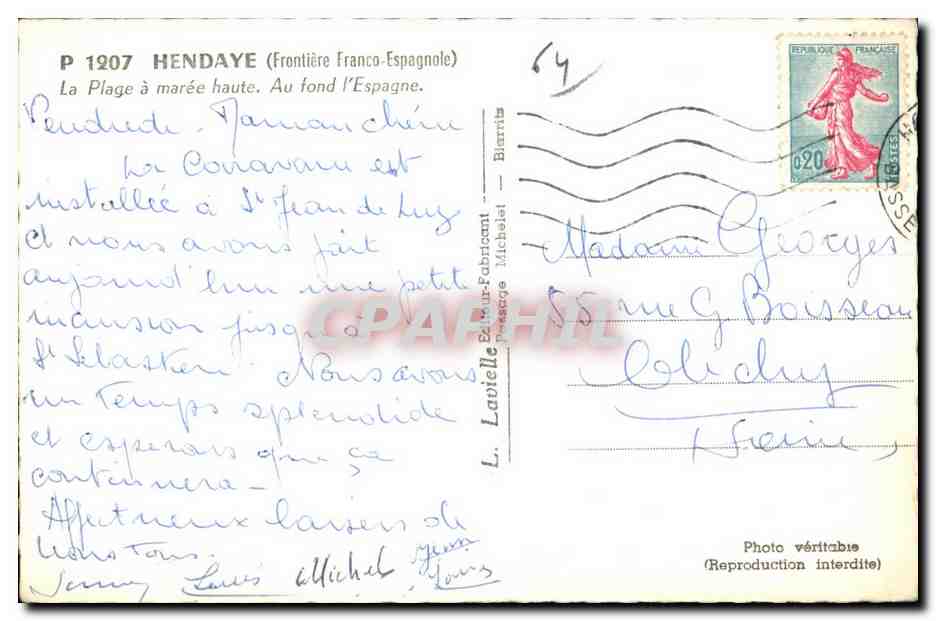 Plage à marée haute à Hendaye — Frontière Franco-Espagnole — L. Lavielle, Biarritz — Reverso