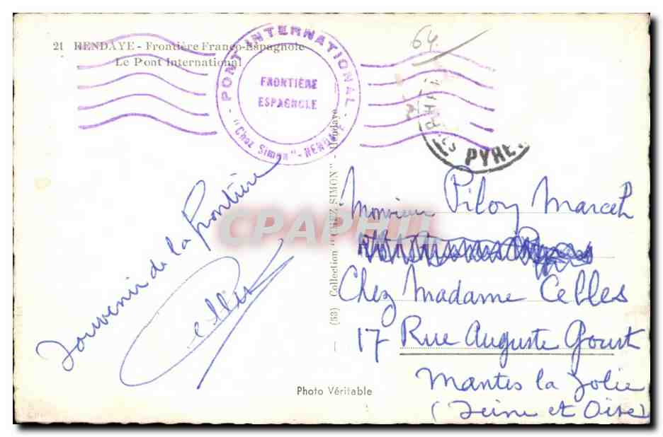 CPA Hendaye Frontiere Franco Espagnote Le Pont International — Rückseite