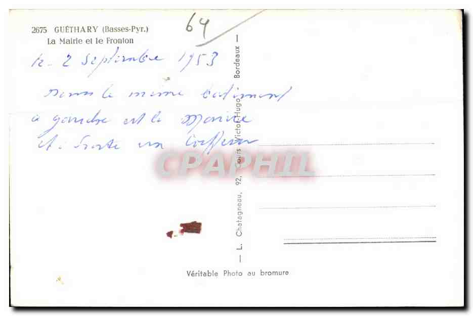 CPA Guethary (Basses-Pyr ) La Malrie et le Fronton — Rückseite