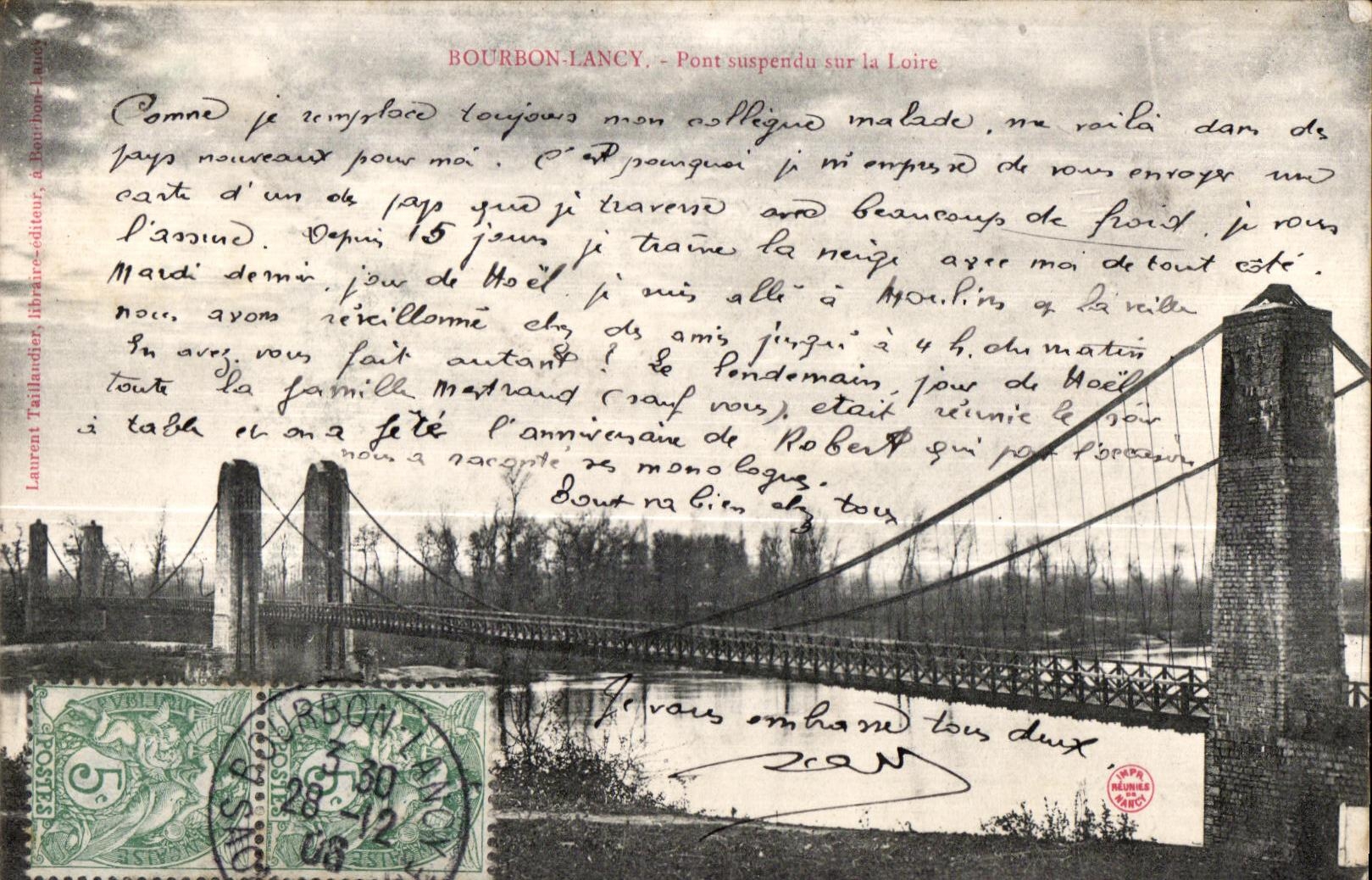 CPA Bourbon Lancy Pont suspendu sur la Loire