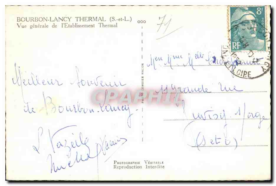 Bourbon-Lancy Thermal — Vue générale de l'établissement thermal — Phot. Laim — Verso