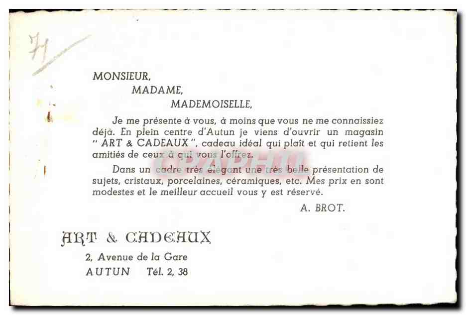 CPA Art   Cadeaux 2 Avenue de la Gare Autun  — Rückseite