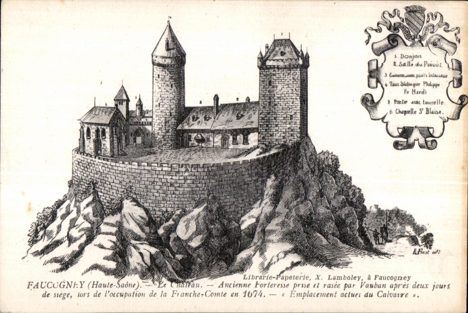 Faucogney (Haute-Saône) — Le Château — Ancienne forteresse prise et rasée par Vauban après deux jours de siège lors de l'occupation de la Franche-Comté en 1674 — Éditeur X. Lamboley