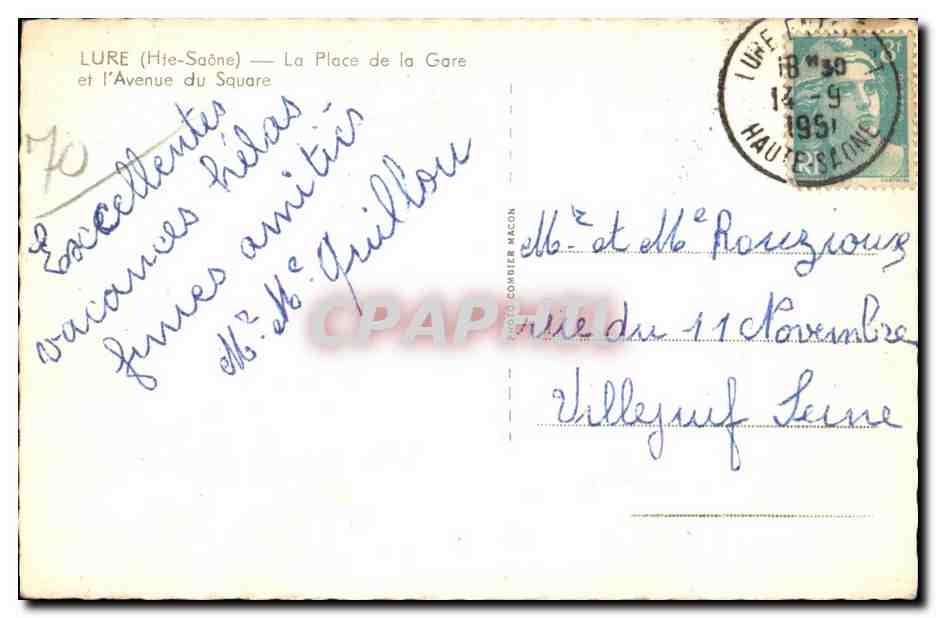 CPSM Lure (Hte-Saone) La Place de la Gare et I Avenue du Square — Rückseite
