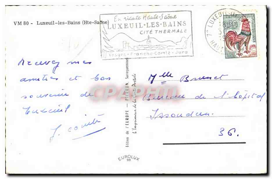 Luxeuil les Bains - Bonjour - Souvenir - CPA  — Verso