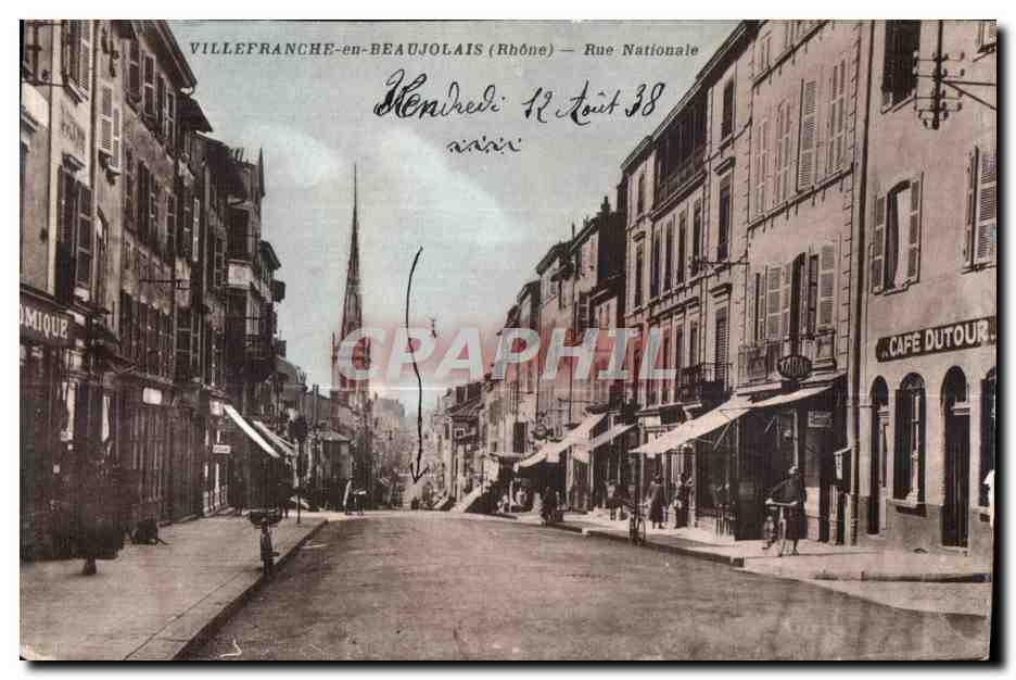 VILLEFRANCHE-en-BEAUJOLAIS (Rhône) — National Street — unidentified publisher, series number not visible