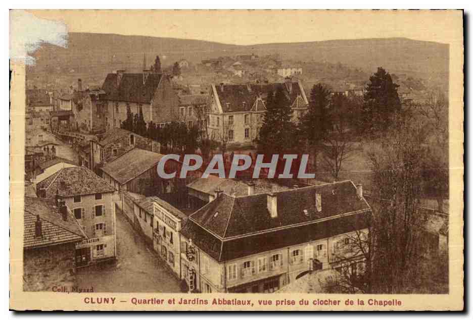 Cluny — Quartier et Jardins Abbatiaux, vue prise du clocher de la Chapelle — Coll. Migazard