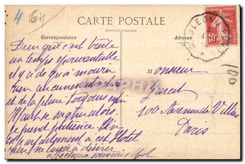 CPA Salies de Bearn Hotel Beilevue — Reverso