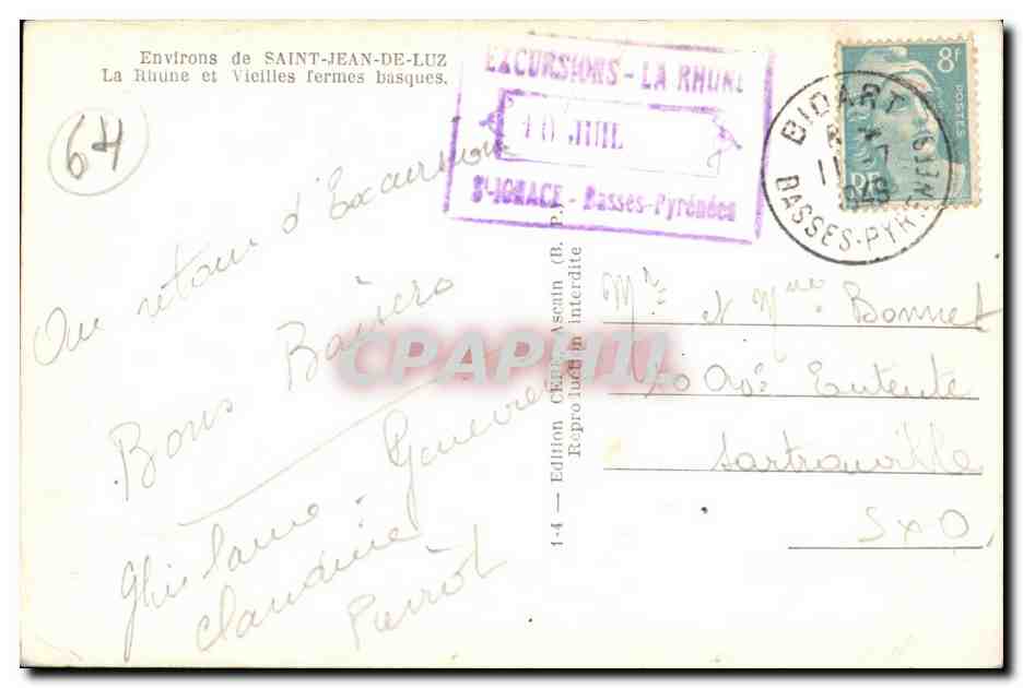 Environs de SAINT-JEAN-DE-LUZ — La Rhune et Vieilles fermes basques — Édition CERASIN — Verso