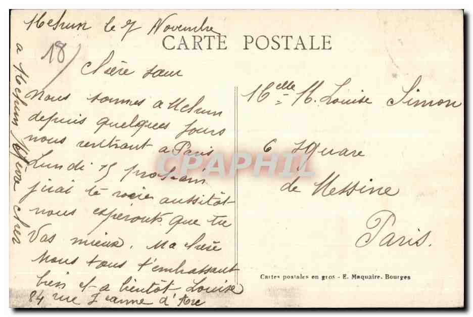 Mehun-sur-Yèvre (Cher) — Vue panoramique des ruines de l'ancien château de Charles VII — Éditeur : E. Maquaire, Bourges, n°35 — Verso