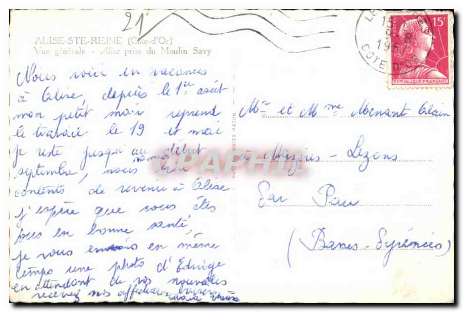 Alise-Sainte-Reine (Côte-d'Or) — Vue générale prise du Moulin Savy — éditeur Cim — Rückseite