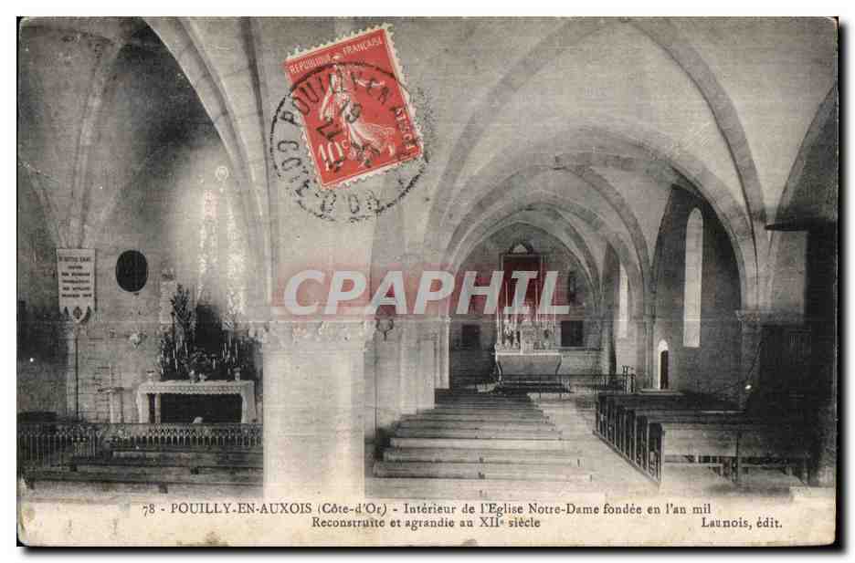 Pouilly-en-Auxois (Côte-d'Or) — Intérieur de l'Église Notre-Dame fondée en 1100, reconstruite et agrandie au XIIe siècle — édit. Launois