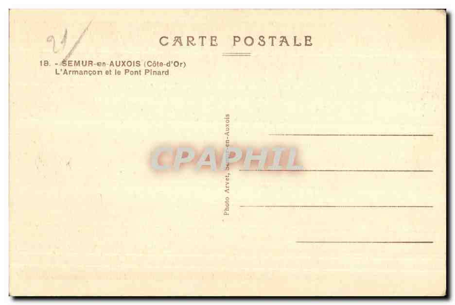 CPA Semur en Auxois (Cote-d Or) L Armancon et le Pont Pinard — Rückseite