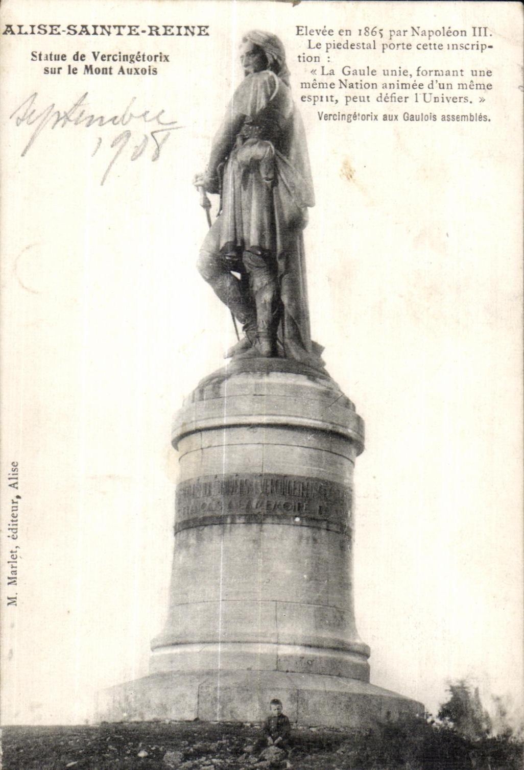 Statue de Vercingétorix à Alise-Sainte-Reine — éditeur M. Marlet, n° de série non visible