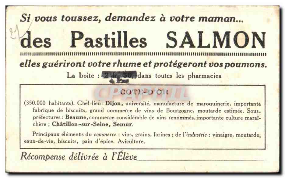 Image Si vous toussez demandez a votre maman des Pastilles Salmon elles gueriront votre rhume et protegeront vospoumons — Verso