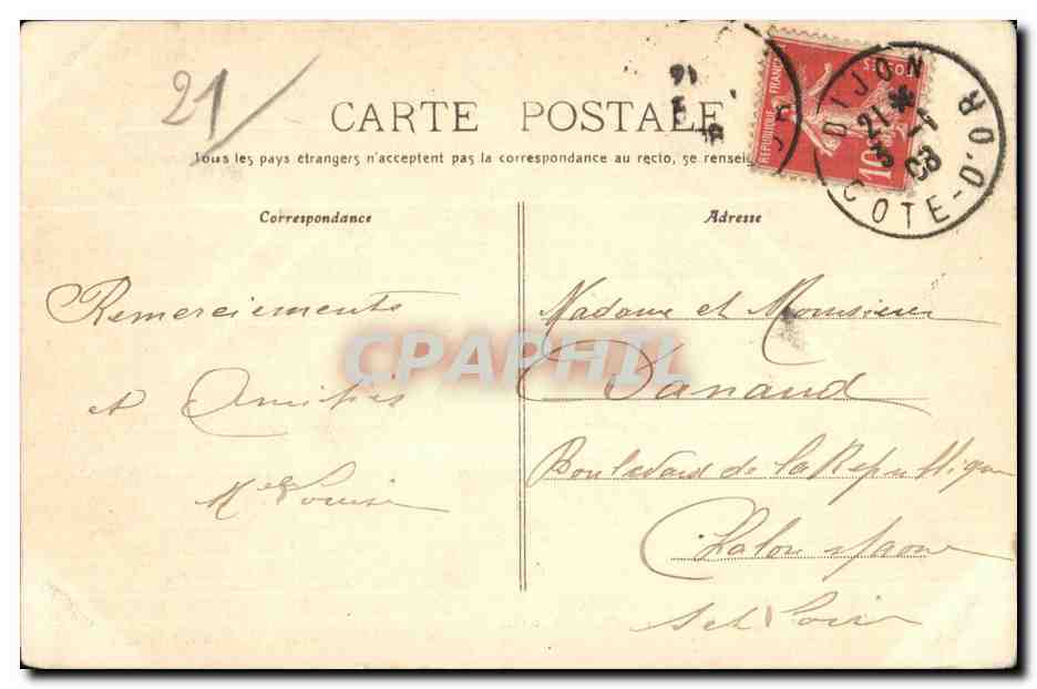 Fixin — Parc Noisot. « Le Réveil de Napoléon », Aubert, édit. 10 r. Liberté, Dijon — Rückseite