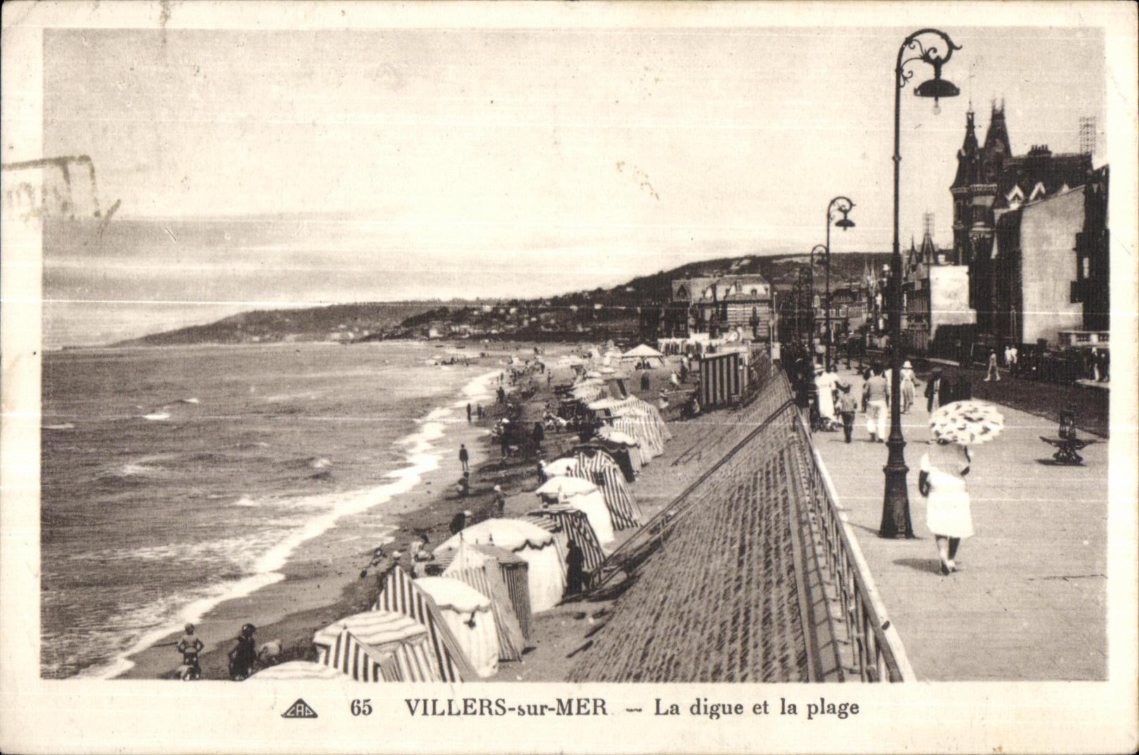 Villers-sur-Mer — Die Digue und der Strand — Antike Ansichtskarte n°65, Verlag Antike Ansichtskarte