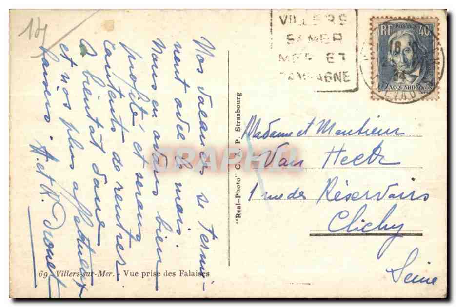 Villers-sur-Mer — Vista tomada desde las Falaises — editor C. P. Strasbourg — Reverso