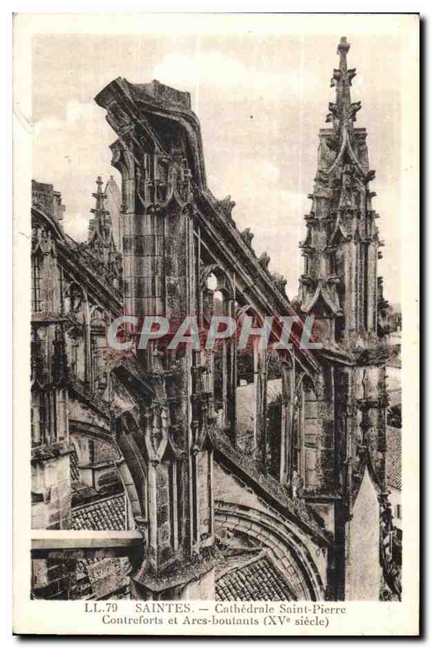 Saintes — Cathedral of Saint-Pierre, Buttresses and Flying Buttresses (15th century) — LL.79