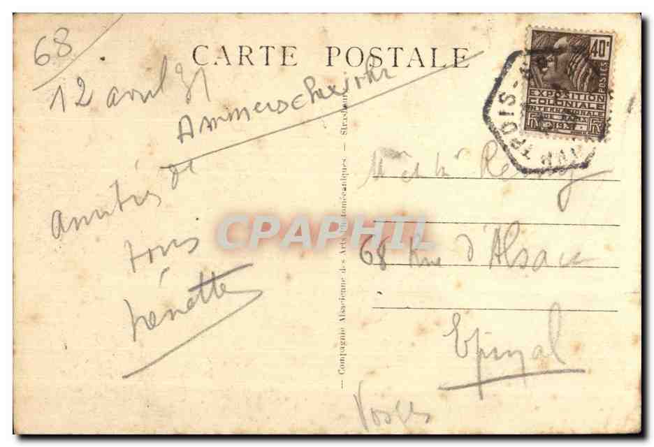 CPA Trois Epis Vue vers l Eglise Notre Dame et la Poste — Rückseite