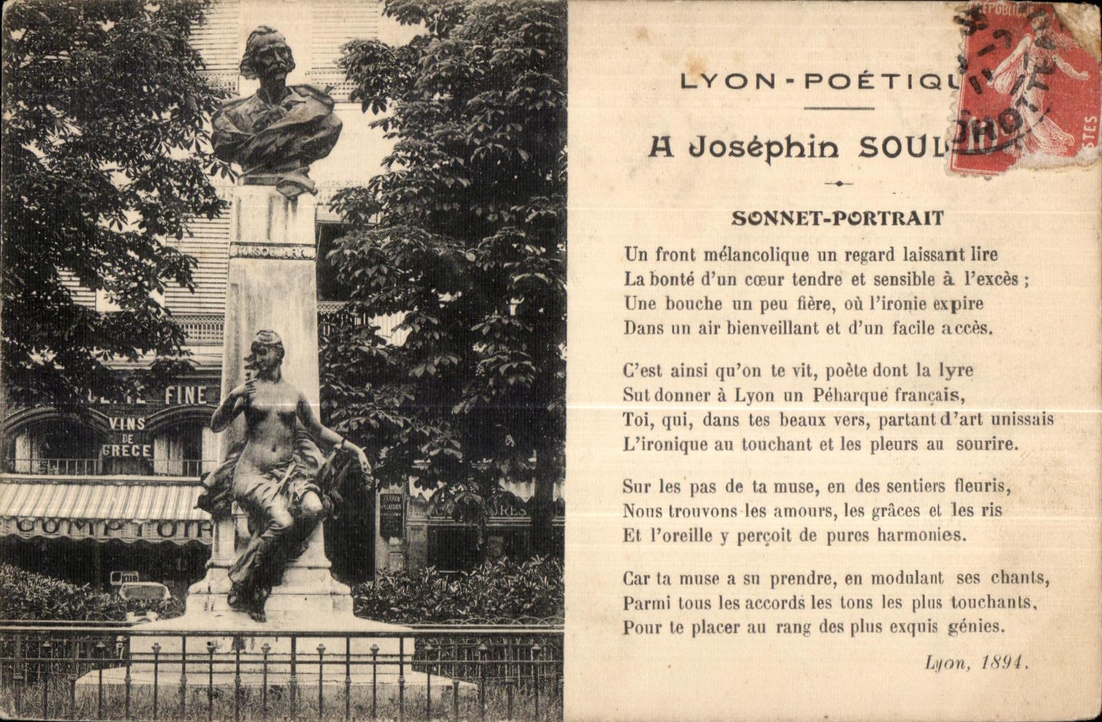 CPA Lyon Poetique Josephin Soul Sonnet Portrait Un Front Melancolique un Regard laissant