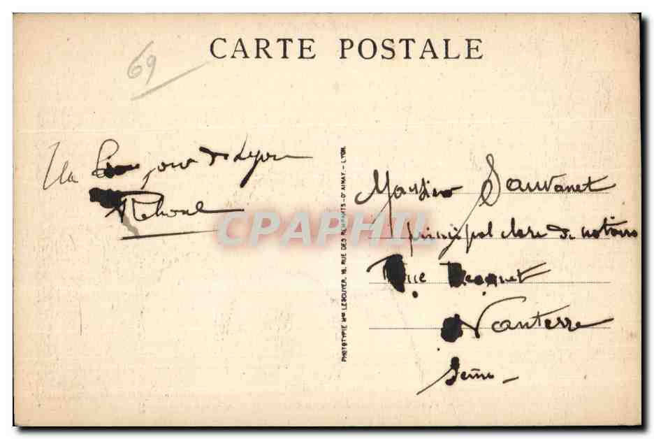 CPA Lyon Artistique Pont Mouton Vur Sur le Coteau de Fourviere — Verso