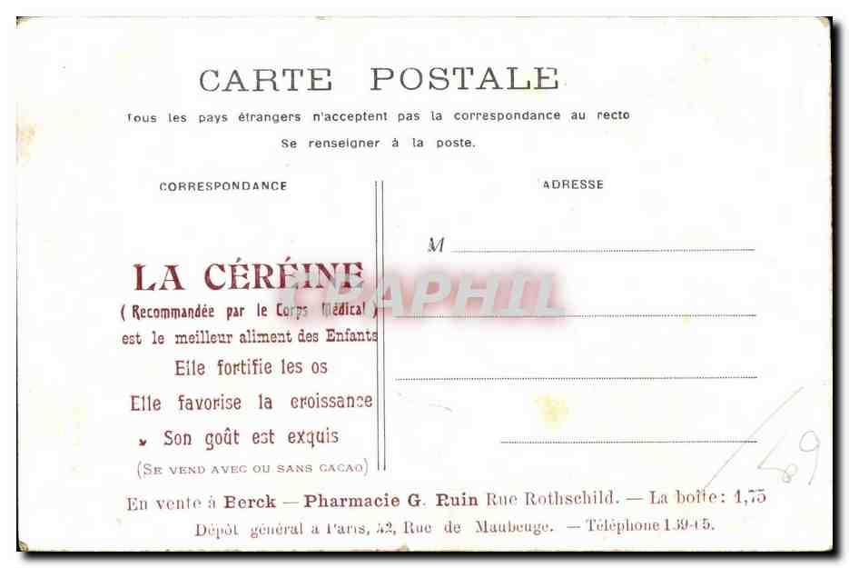 CPA Lyon Pont Quarantaine publicite La Cereine  — Verso