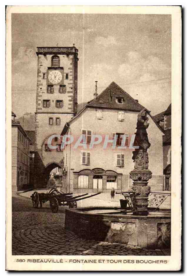 CPA Ribeauville fontaine et tour des bouchers