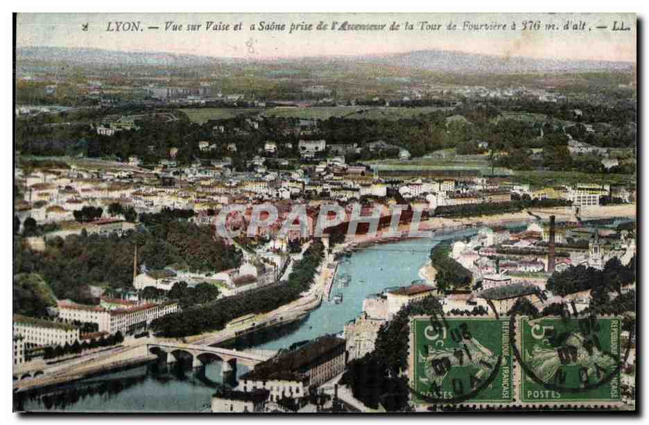 LYON — Vue sur Vaise et Saône prise de l'Ascenseur de la Tour de Fourvière à 276 m. d'alt. — LL.
