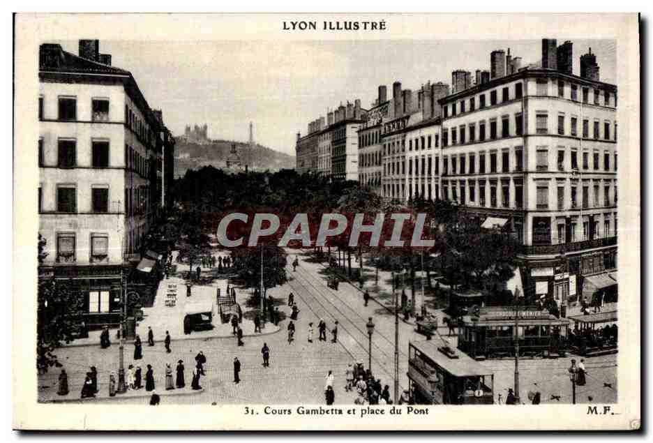CPA Lyon Illustre Cours Gambetta et Place du Pont