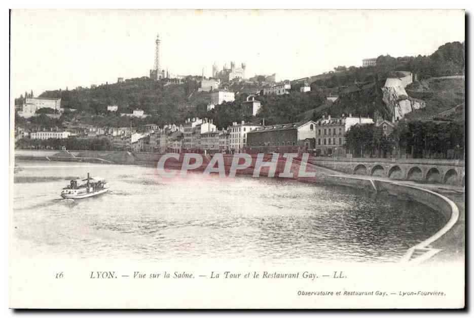LYON — Vue sur la Saône — La Tour et le Restaurant Gay — LL.