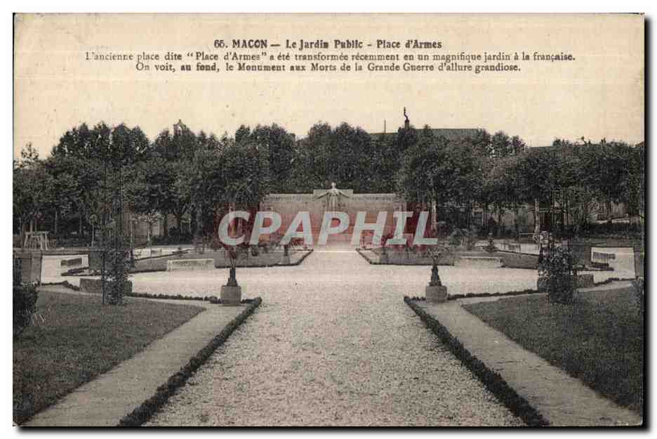 CPA Macon Le Jardin Public Place d Armes dite Place d Armes a ete transformee recemment en on magnifique jard