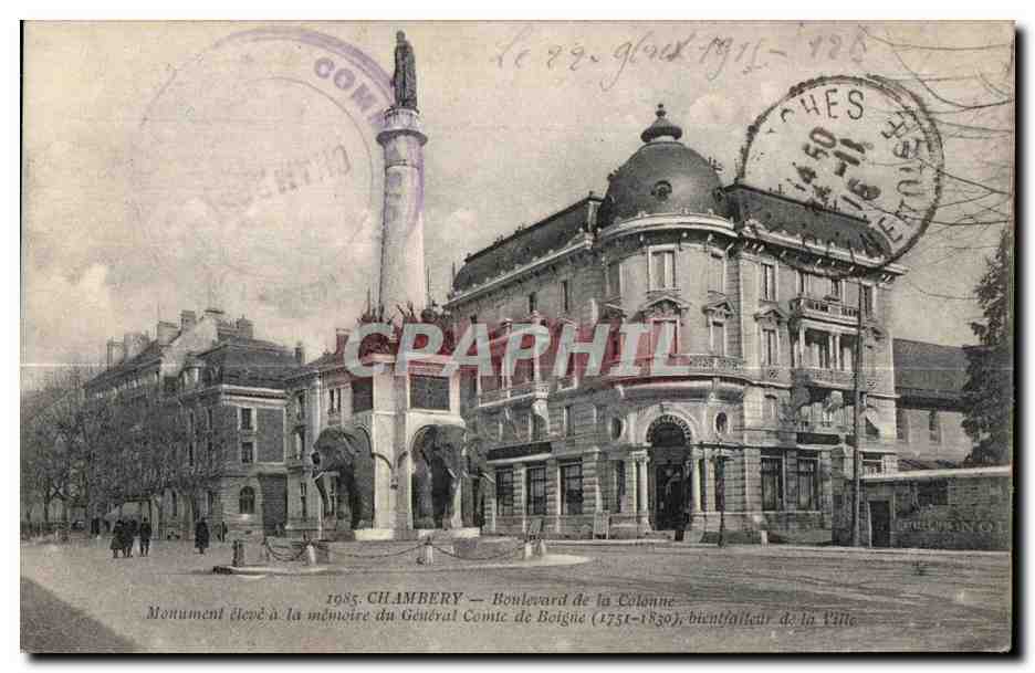 CPA Chambery boulevard la colonne monument Elephants 