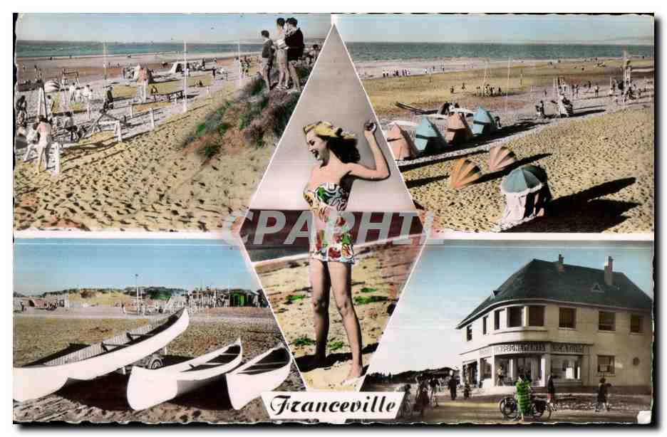 Franceville — plage et village — éditeur CPAPHIL, n° de série non visible