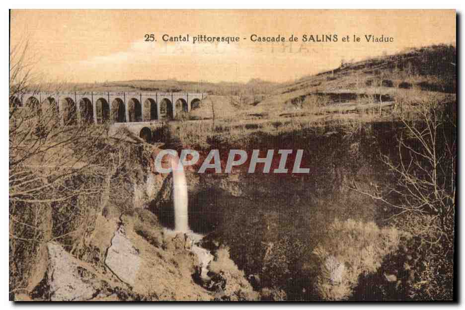 CPA Cantal Pittoresque Cascade de Salins et le Viaduc