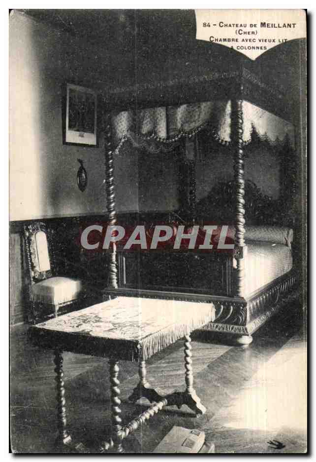 Château de Meillant (Cher) — Chambre avec vieux lit à colonnes — n°84
