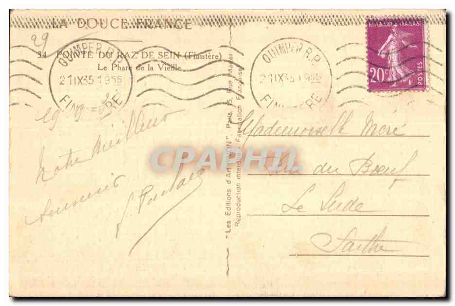 CPA Pointe Du Raz De Sein (Finistere) La Phare de la Vieille — Rückseite