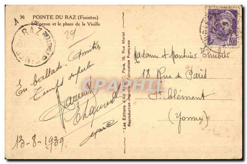 CPA La Pointe du Raz (Finistere) L Eperon et le phare de la Vieille — Verso