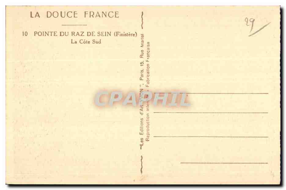 CPA Pointe du Raz De Sein (Finistere) La Cote Sud — Verso