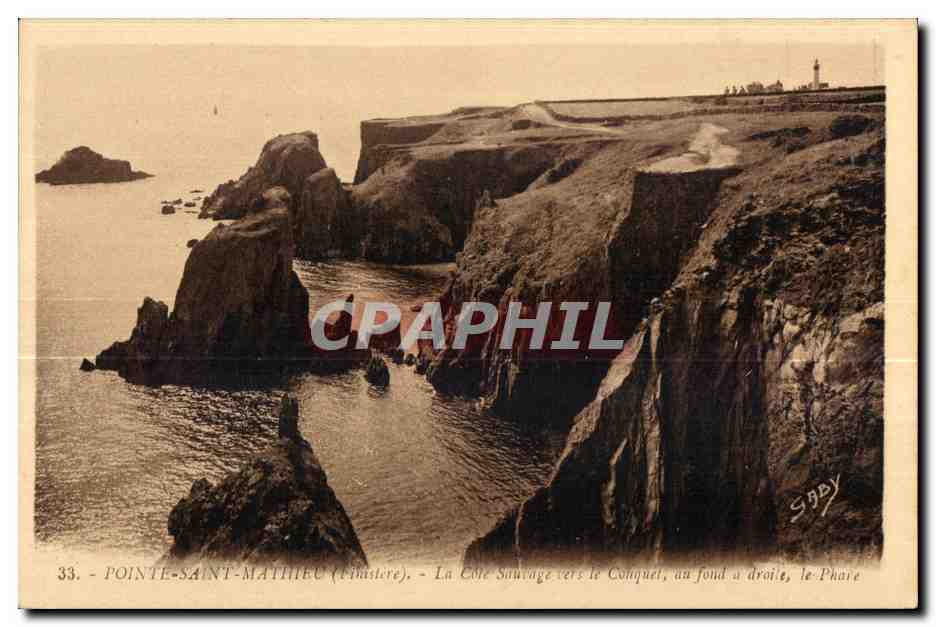 Pointe-Saint-Mathieu (Finistère) — La Côte Sauvage vers le Conquet, au fond à droite, le Phare — Sippy