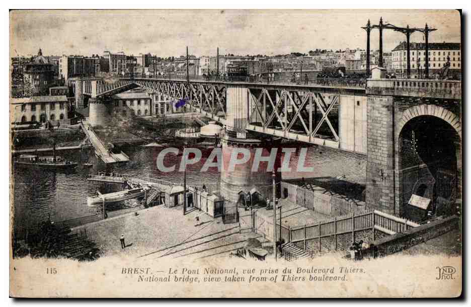 Brest - Le Pont National - vue prise du Boulevard Thiers - CPA