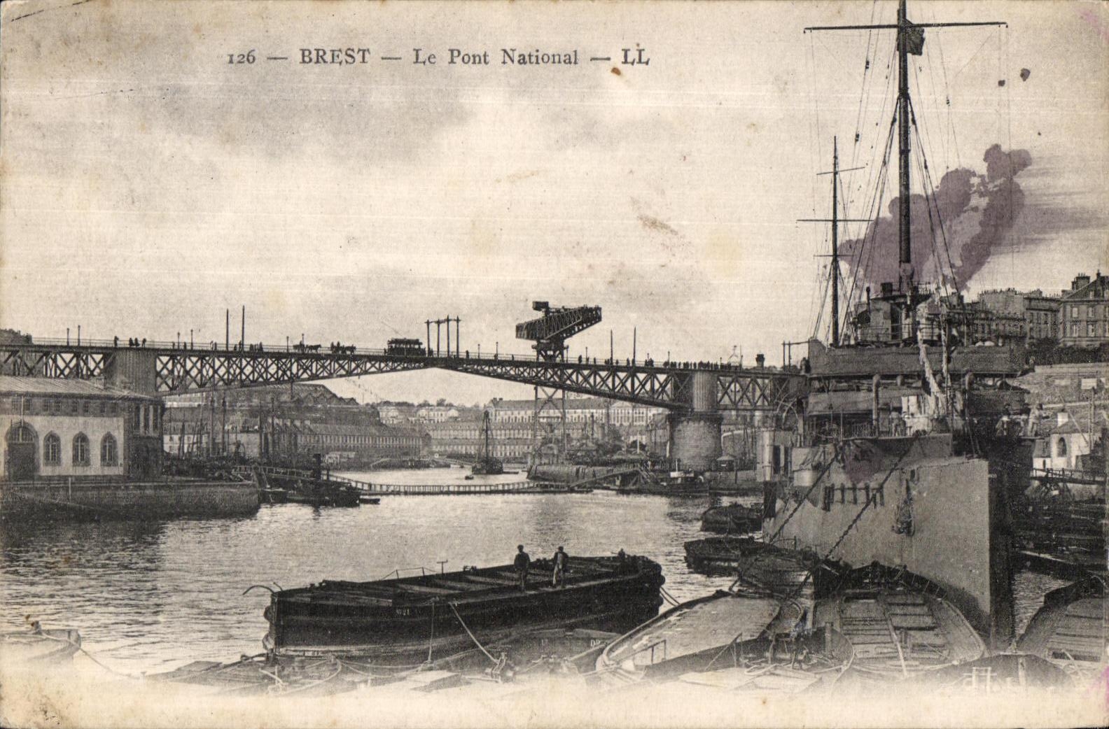 Brest - Le Pont National Bateau - CPA