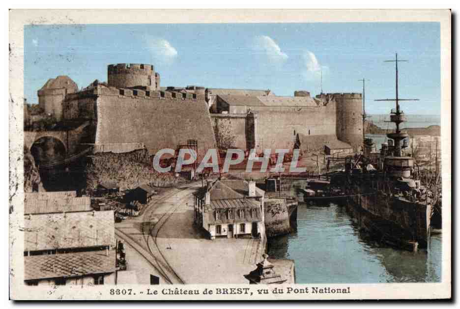 Brest - Le Chateau de Brest Vue du pont national - CPA 