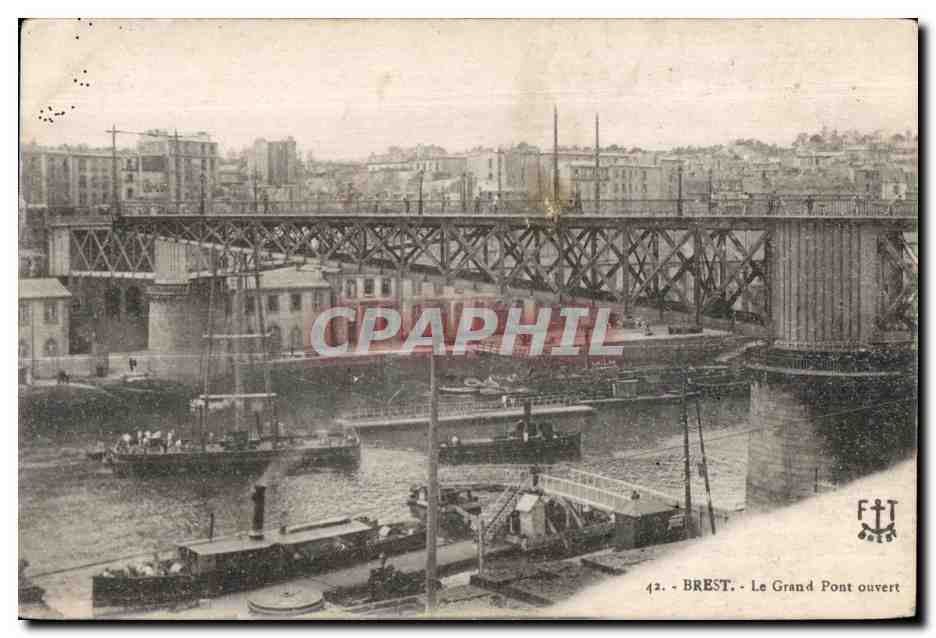 Brest - Le Grand Pont Ouvert Bateaux - CPA 