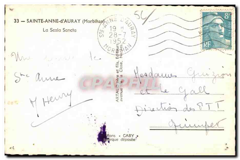 Sainte Anne d Auray - La Scala Scanta - CPA  — Verso