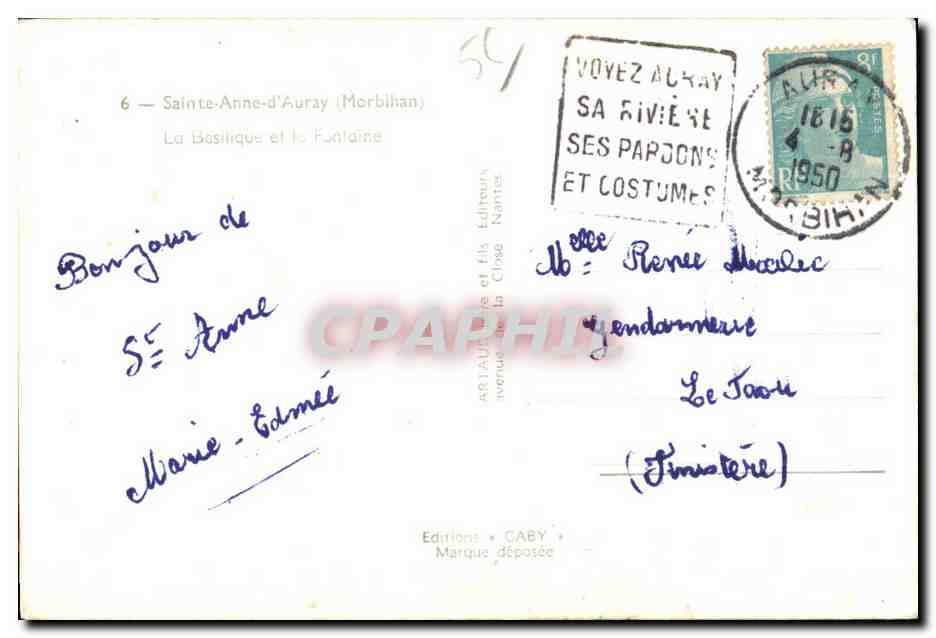 Sainte Anne d Auray - La Basilique et la Fontaine - CPA  — Rückseite